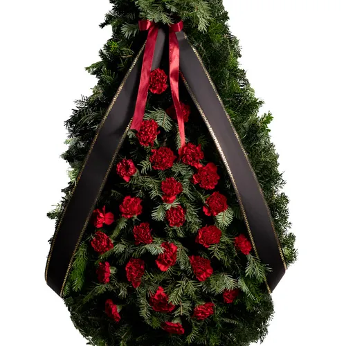Coroana  funerara cu garoafe rosii