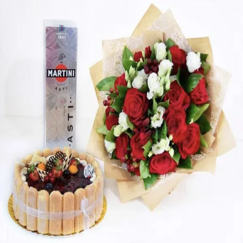 Pachet flori, sampanie si tort