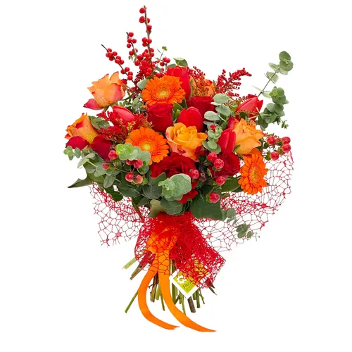Buchet flori rosii si portocalii