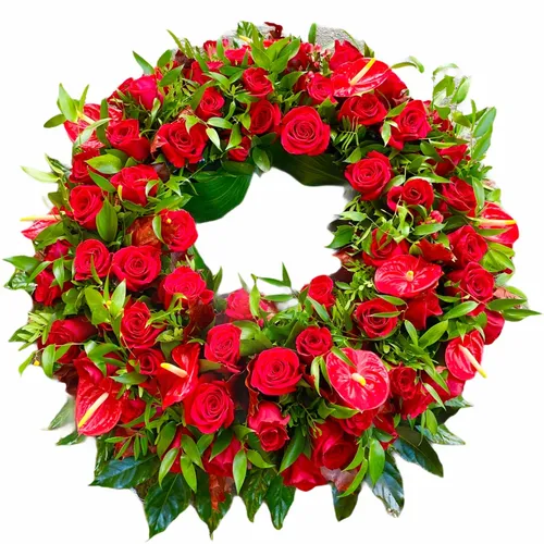 Coroana olandeza trandafiri si anthurium rosu