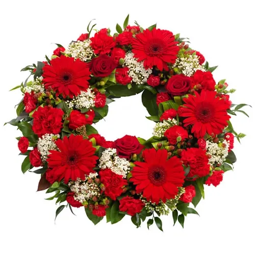 Coroana funerara cu gerbera si trandafiri