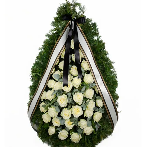 Coroana funerara trandafiri albi